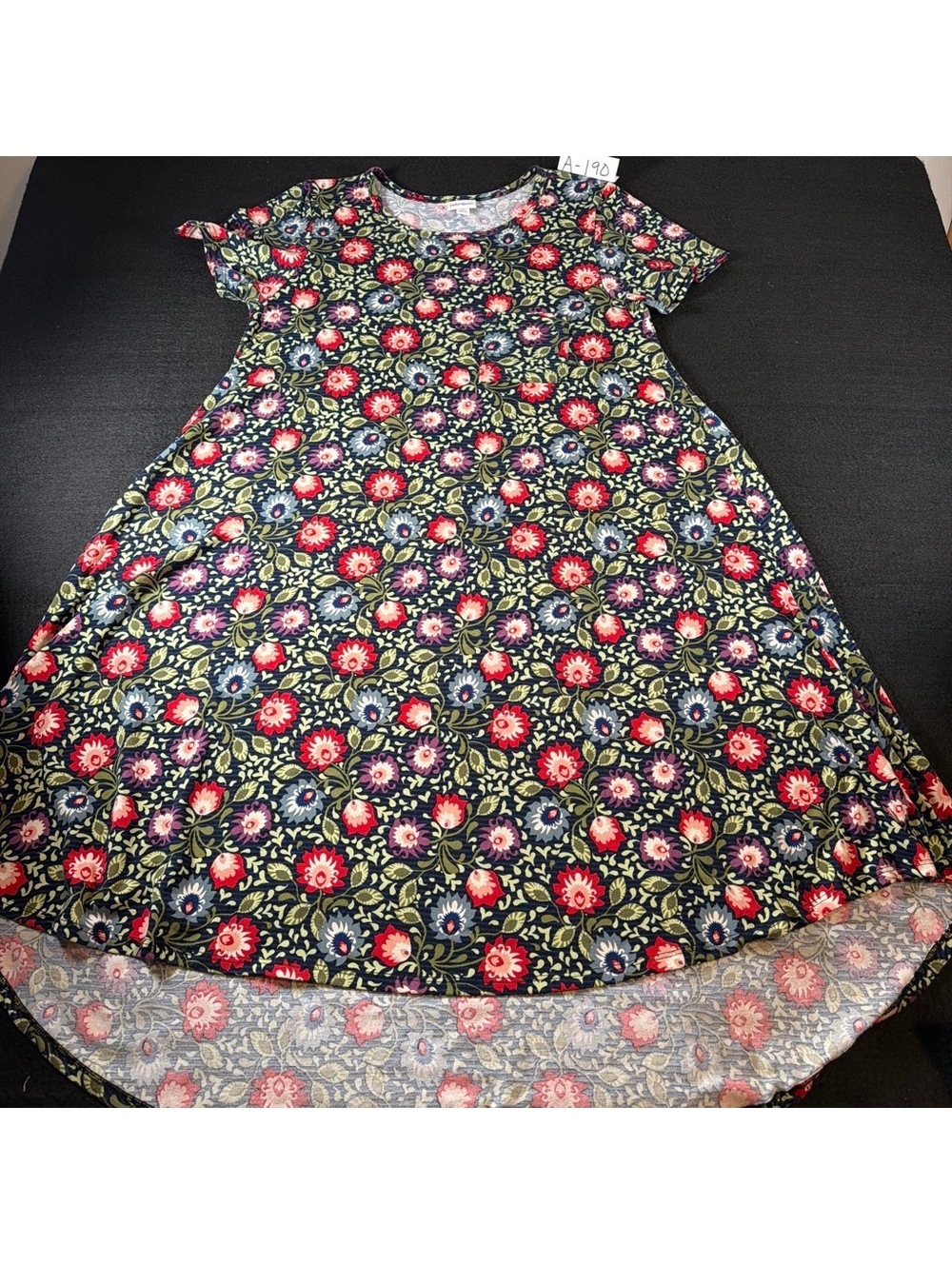 LuLaRoe Carly Dress M Navy Floral Swing Hi Low T Shirt Boho Cottagecore